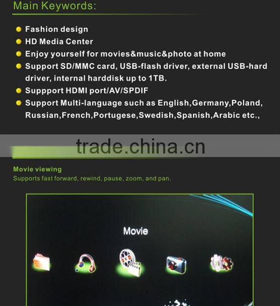 Best 3D 1080p media player Mini TV player Internal 2.5" hard disk