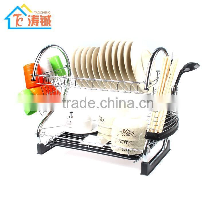 China factory direct selling chrome plated 2 layer kitchen dish rack with pp tray