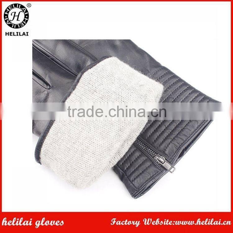 Helilai Customized Quilted and Zipper Cashmere Lined Man Leather GLove