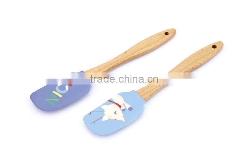 FDA/LFGB Painted Christmas/Letters/Snowflake Lovely Digital Printing Wood handle MIni Spatula