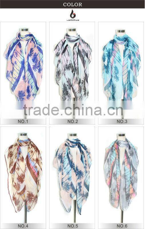 coco tree printing spring and summer poly scarves