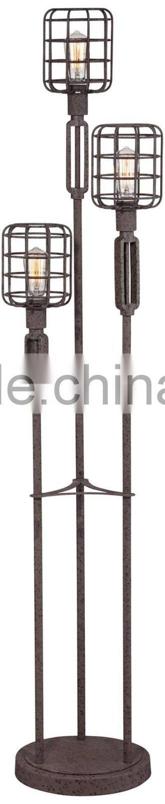 1024-27 Great for urban styles of decor Light your home in style with this three-light ndustrial Cage Rust Metal Floor Lamp