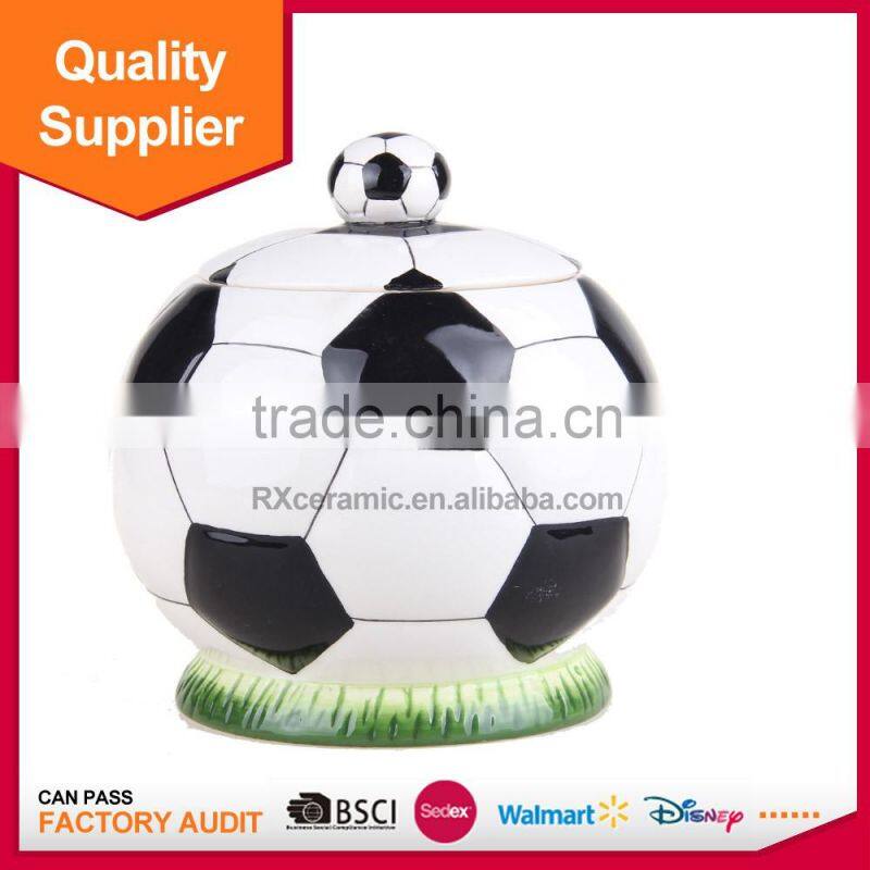 Sports soccer ceramic cookie candy nuts jar
