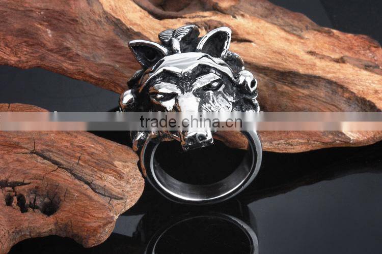 KSTONE Men's Silver 316L Stainless Steel animal skull biker ring