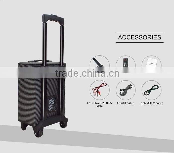 8inch promotion portable trolley speakers with bluetooth ,wireless MIC ,USB/SD/FM/Remote