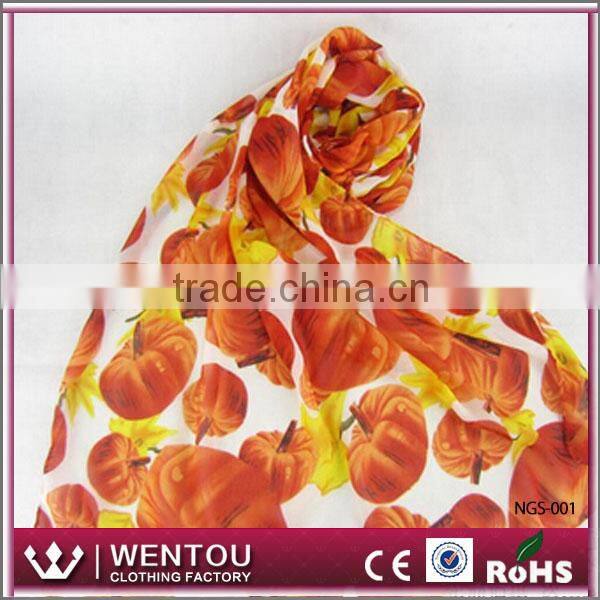 New style pumpkin flower printed orange chiffon scarf