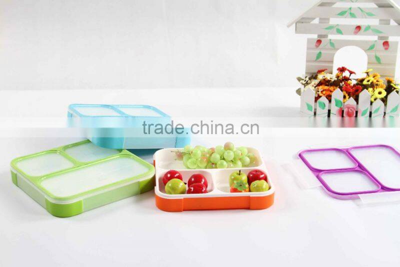 Square 3 compartment plastic lunch box keep food hot for school