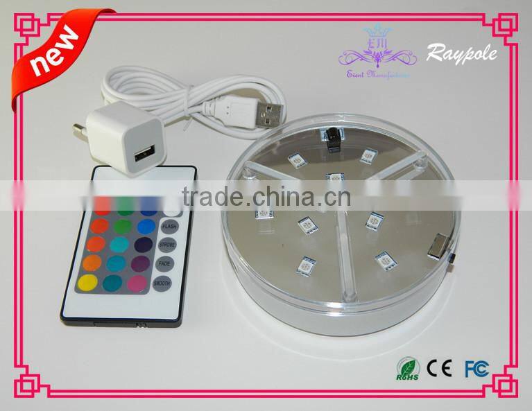 Multi-color led bottle light base 4 inch led coaster with RGB remote control