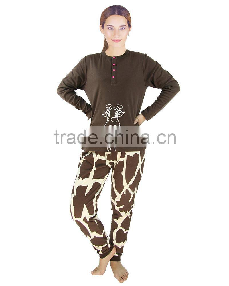 Kevince women interlock pyjamas knitting clothing pajama girraffe 1000pcs up OEM factory directly