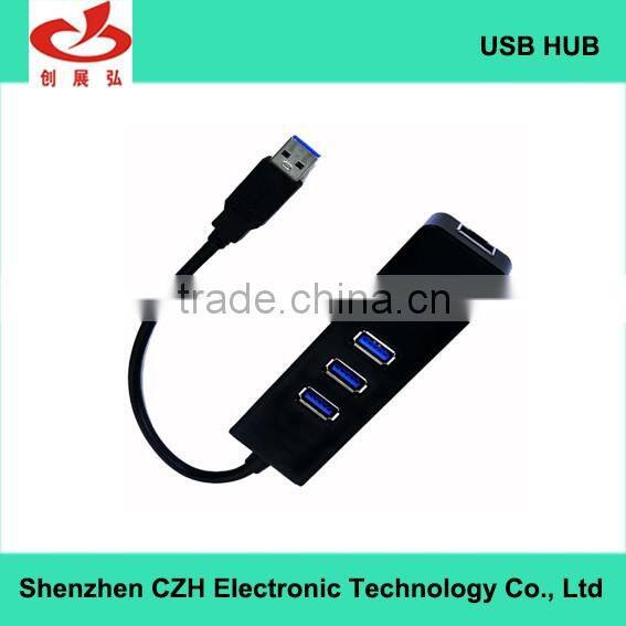CZH 3 port usb 3.0 hub with 1 RJ 45 Ethernet Lan Adapter with CE/RHOS/FCC certification