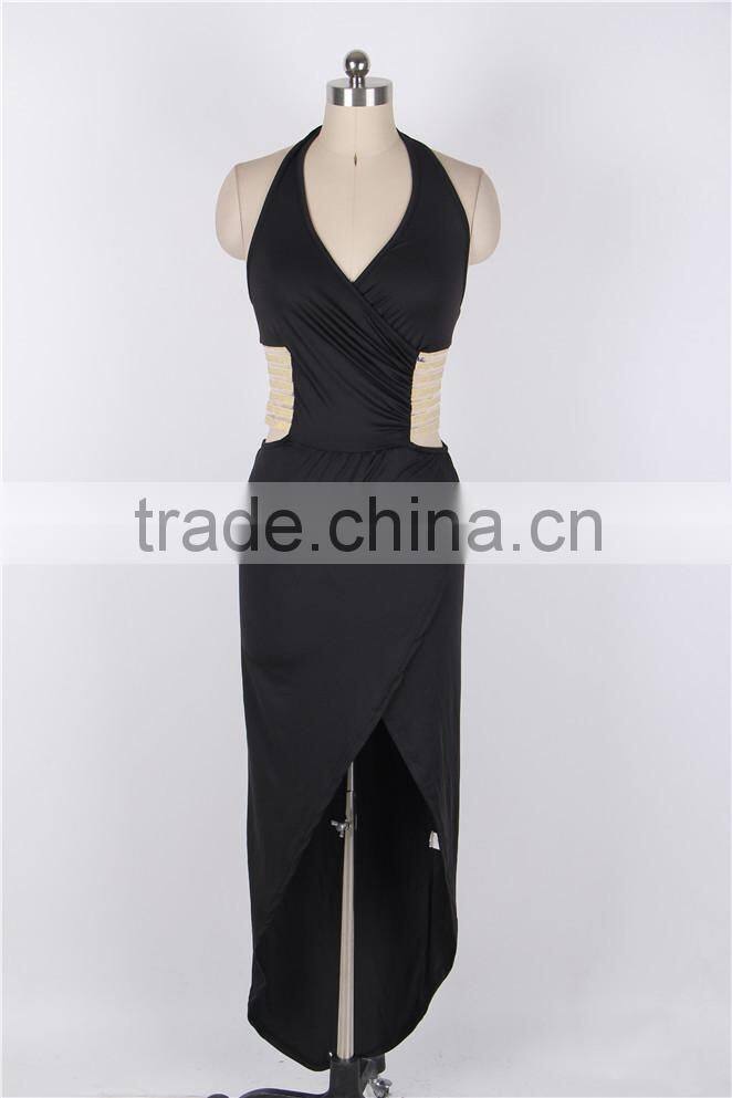 Hot Wholesale Gold Striped Cut Out Halter Neck Maxi Dress Long Tight Sexy Dress