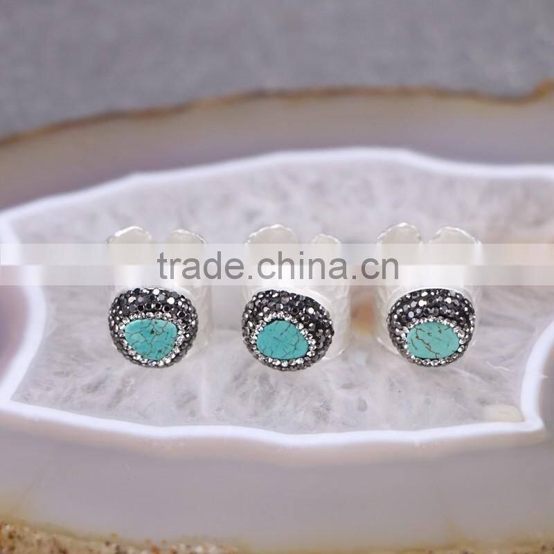 Nature Labradorite / Freshewater Pearl / Red Coral / Turquoise Gemstone Druzy Ring Wholesale