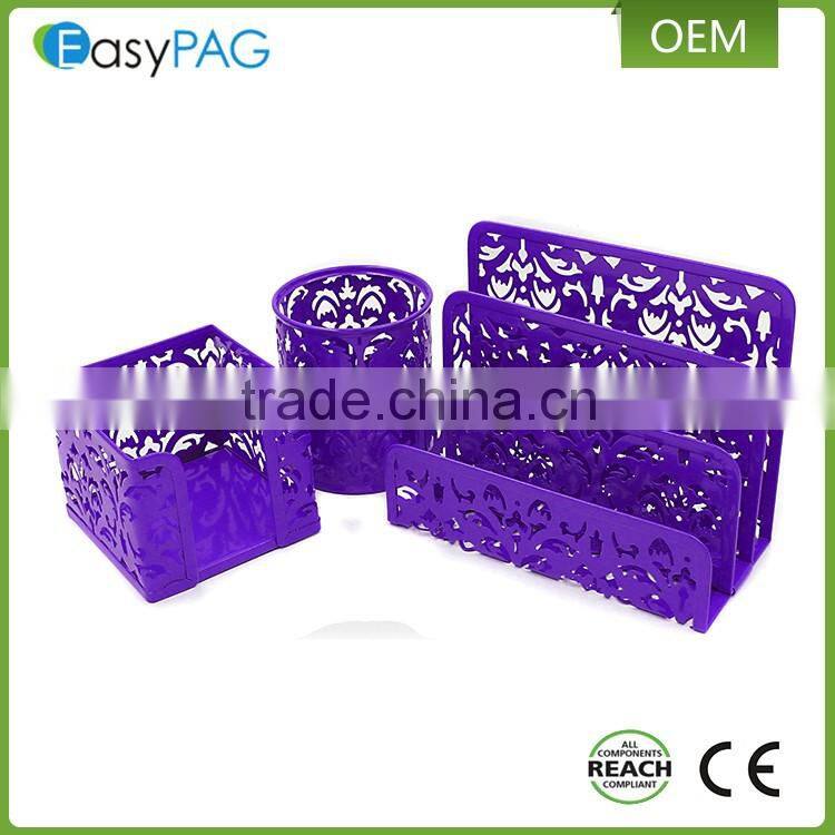 Multicolor embossing mesh card letter tray metal magnetic pen holder office set desk organizer