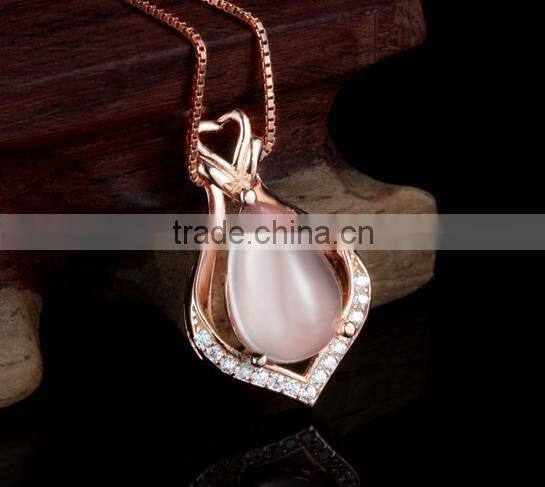 rose gold plated 925 silver natural gemstone rose quartz large sterling silver pendant