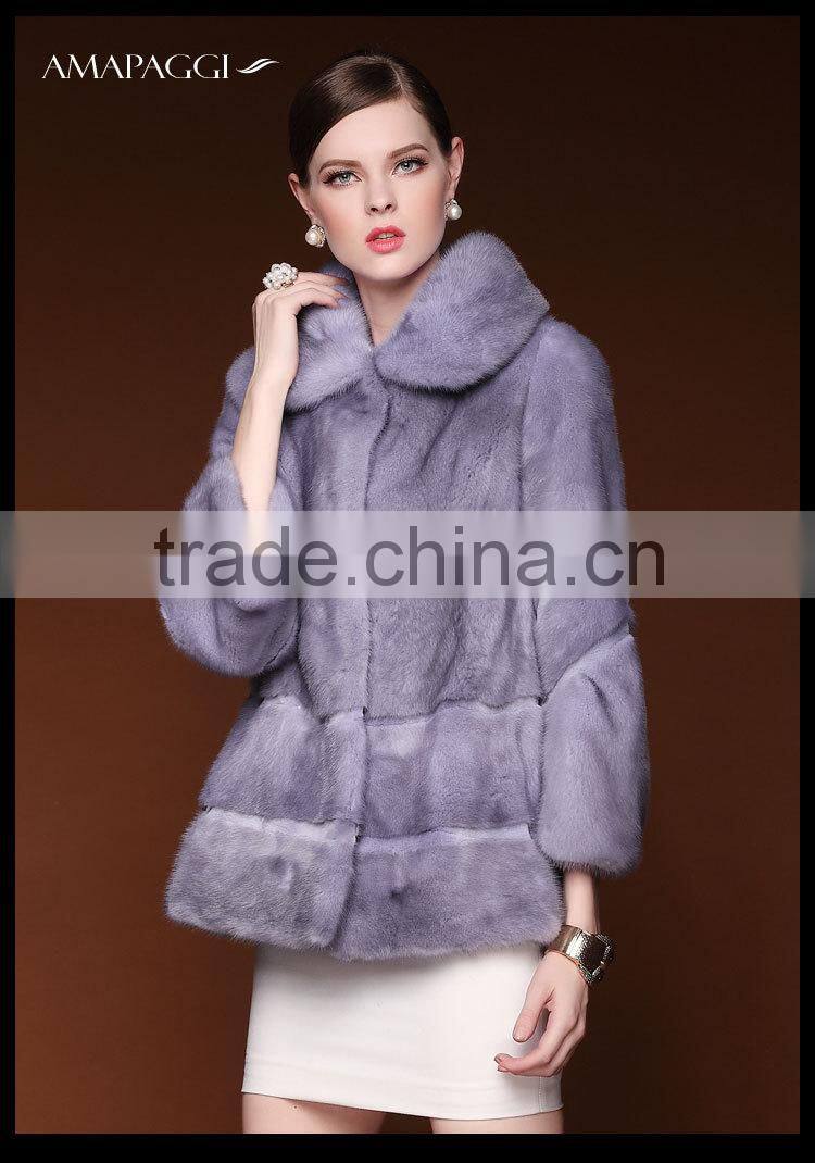 Fashion luxury light purple real women mink fur coat for sale
