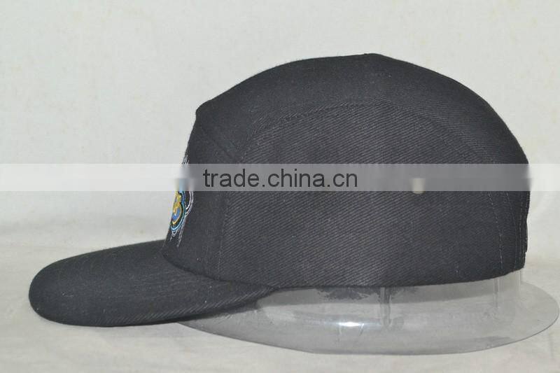 Guangzhou hat factory professional custom 5 panel 100% cotton embroidery + print logo Flat brim hat