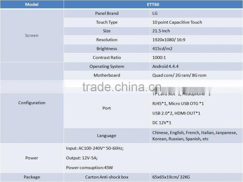 Full HD touch screen monitor digital signage restaurant touch table, android/ windows interactive coffee table