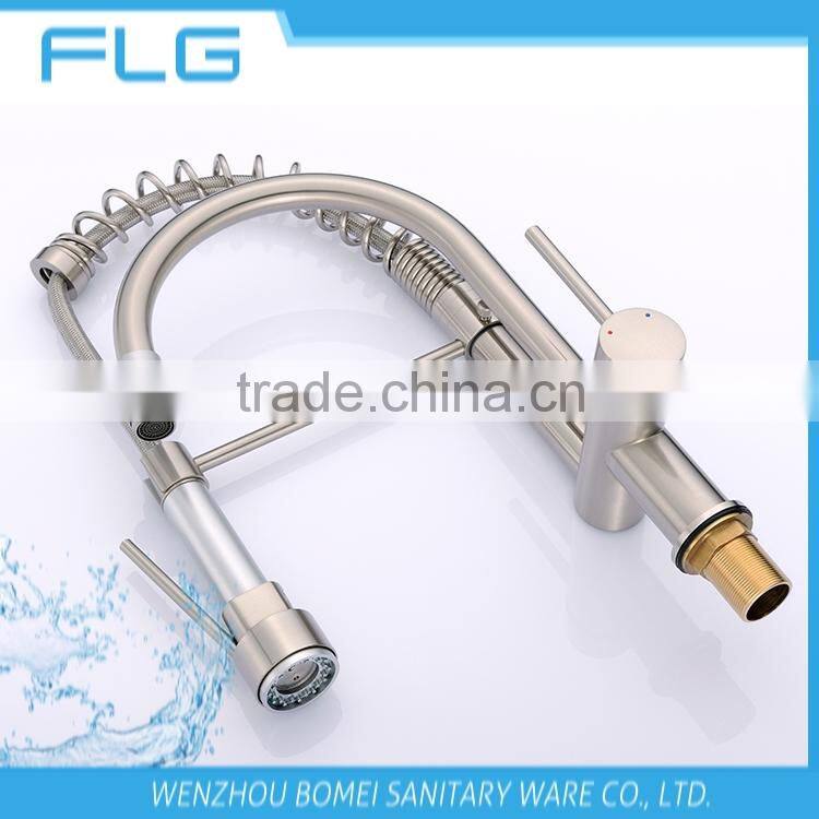 Commercial Style Lead Free Nickel Brushed UPC Pull Down And Rotating Spout Combined In One Kitchen Sink Faucet Mixer Tap FLG3763