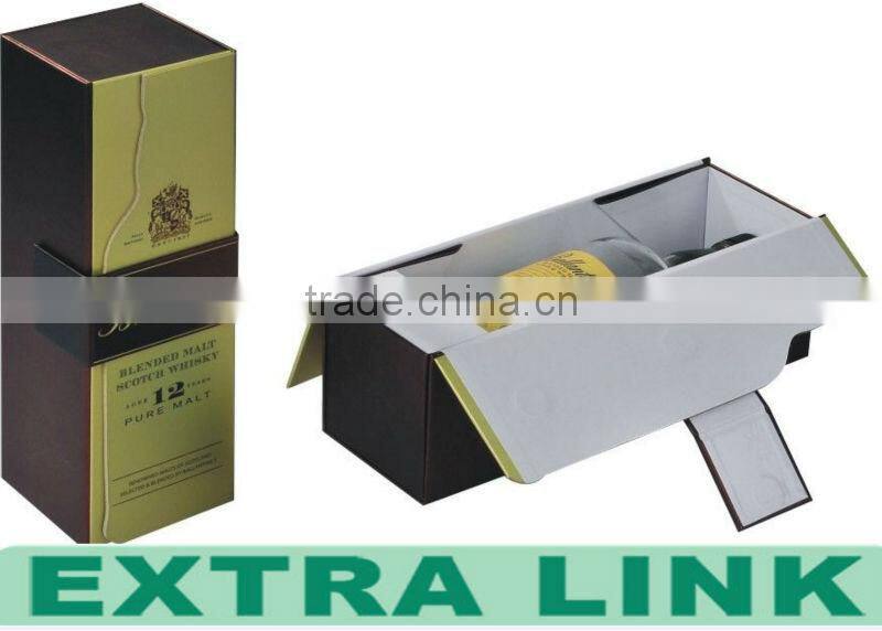 Side Open Paper Wine Box One Bottle Wine Packaging With Red Ribbon Handle