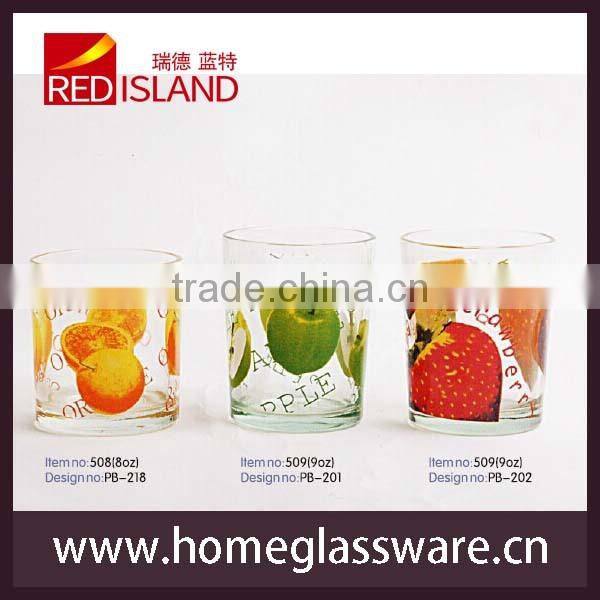 8 oz high quality fashion screen printing glass cup with fruit designs