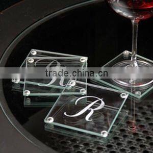 square sandblasted glass cup coaster