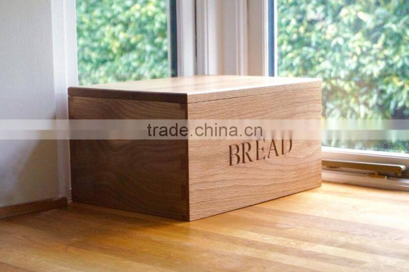 Wooden Bread Box with Groove Lid Oak Customer Logo Bread Crate Melamine Bread Bin Made By Solid Wood