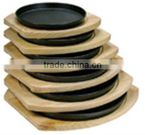 Cast iron steak baking pan with wood tray,grill plate