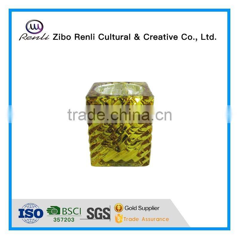 Square Gold Mercury Mexico Glass Candle Holder for Table Decoration