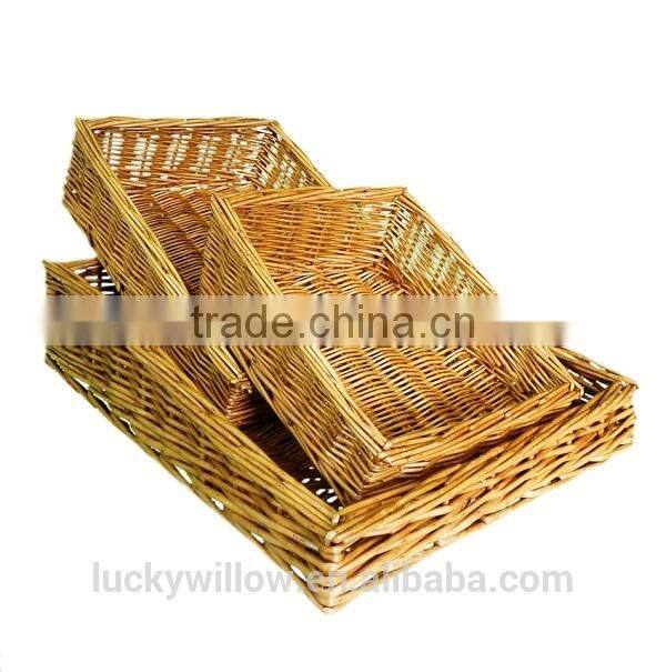 New Honey Wicker Farm Shop Style Shallow Tray Display Kitchen Storage Basket