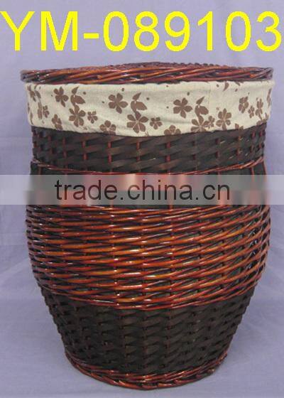 set of three white willow laundry hamper baskets with lining