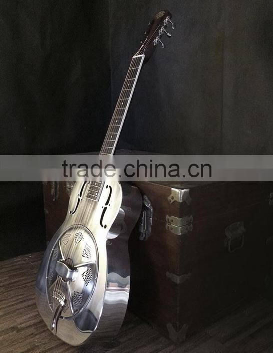 Metal body string musical instrument, single cone resonator guitar, 40'' Resophonic guitar