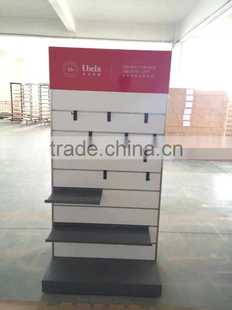 Customized MDF Slatwall Display Stand, retail store slatwall display fixture with high quality