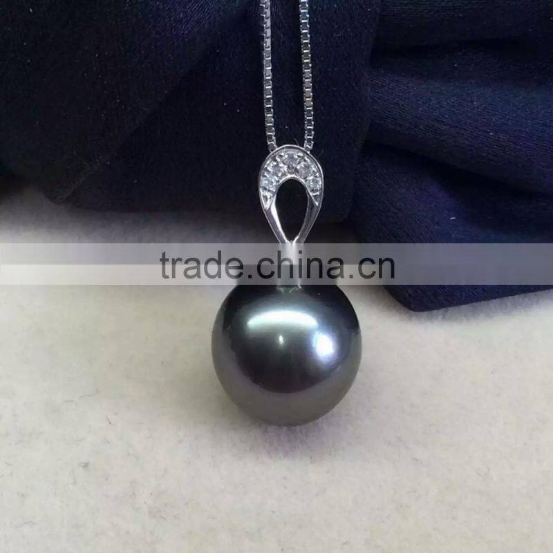 wholesale 11-12mm black tahitian pearls 14k gold pendant