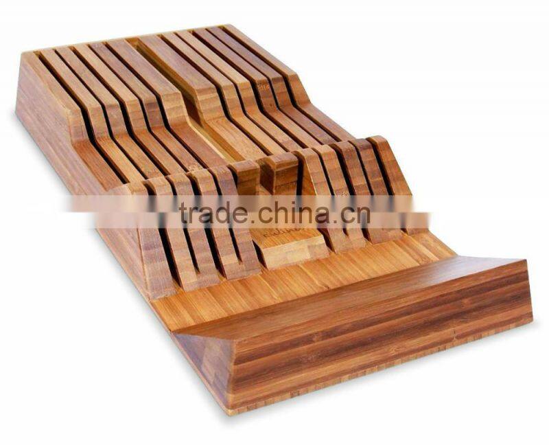 Bamboo Drawer Knife Tray with Handle Rest Wedge 18"x9"x2.5"