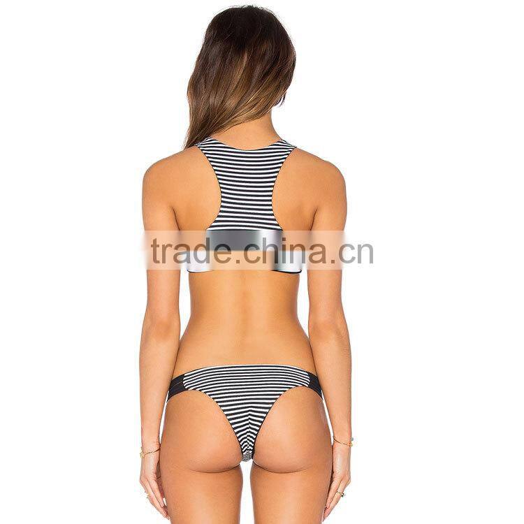 2016 hot style sexy fashion black and white stripes fission bikini