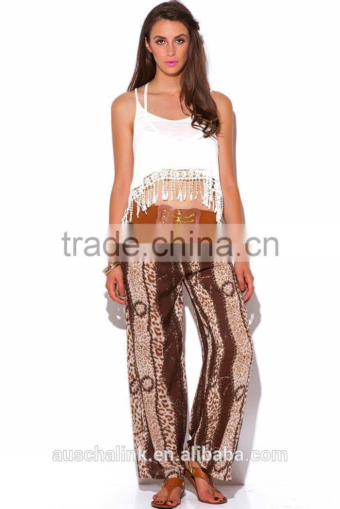 new style fashion animal print boho wide leg women's pants