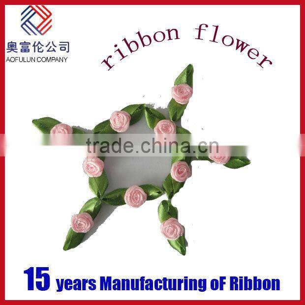 Per-made Red Flower And Green Leaves Bow