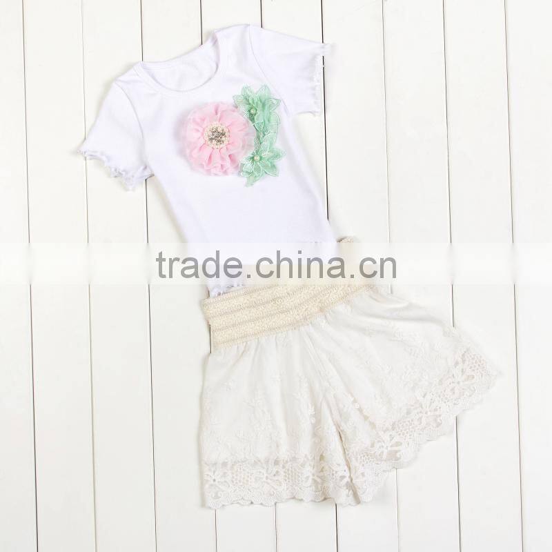 New popular baby girls lace shorts set,2pcs set for toddler girls