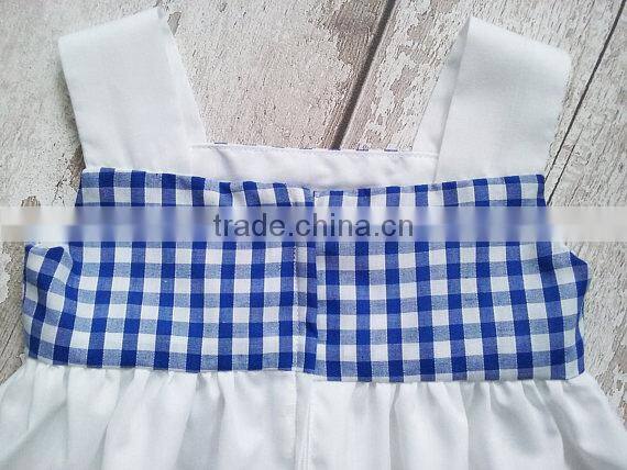 Wholesale Price Blue Grid With Bottom Ric Rac Short Frock Casual Dress