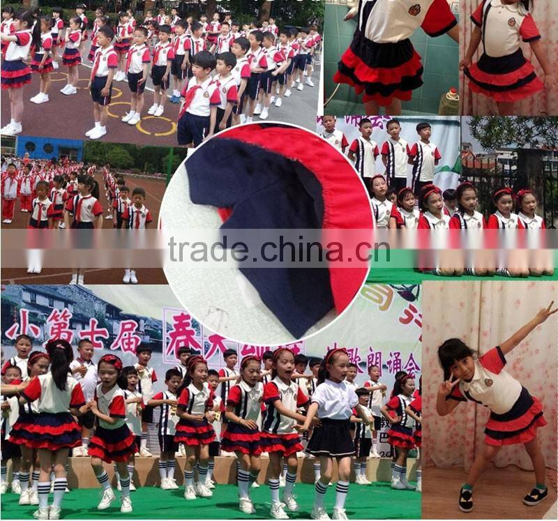 China Wholesale Boys and Girls Customised Cotton Summer school uniform design with pictures short sleeves T-shirts trouser skirt