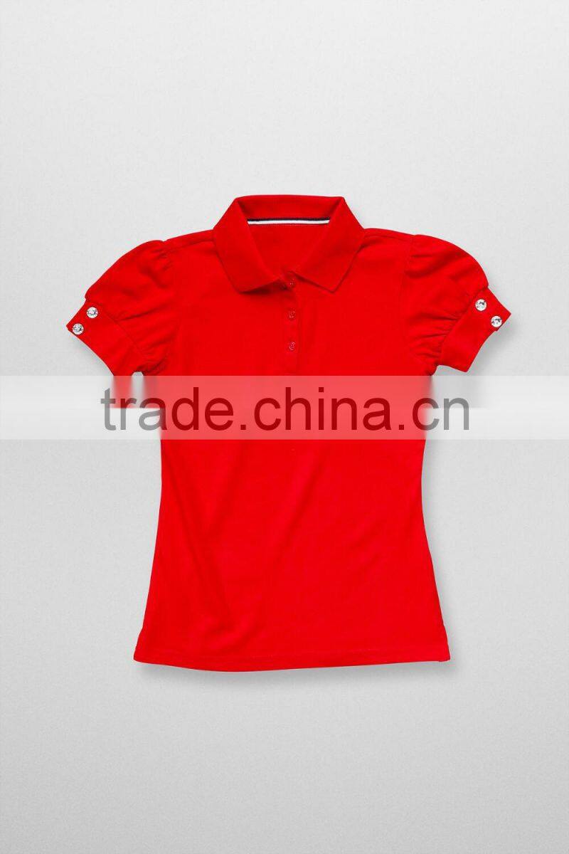 2016 unisex school uniform design puff-sleeve 100% cotton polo shirt for kids