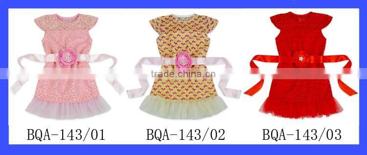2017 New Design Children Party Red Lace Dress With Flower Belt Girl Skirt Vintage Lace Top Baby Frock