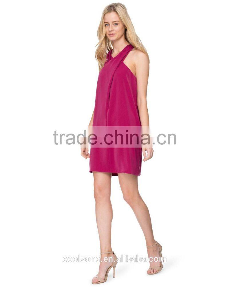 Relaxed fit crossover straps tank dresss with zip fastening on the back