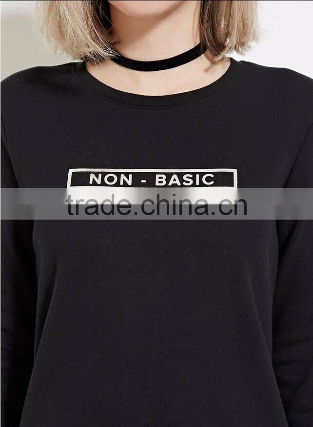 China wholesale long sleeves crewneck sweatshirt fashion longline graphic sweatshirt women 2016