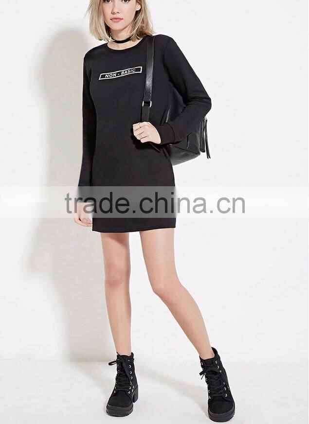 China wholesale long sleeves crewneck sweatshirt fashion longline graphic sweatshirt women 2016