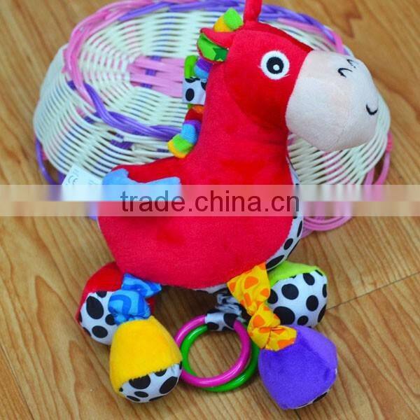 Red horse pulling musical Plush toys baby educational plush toys for kids