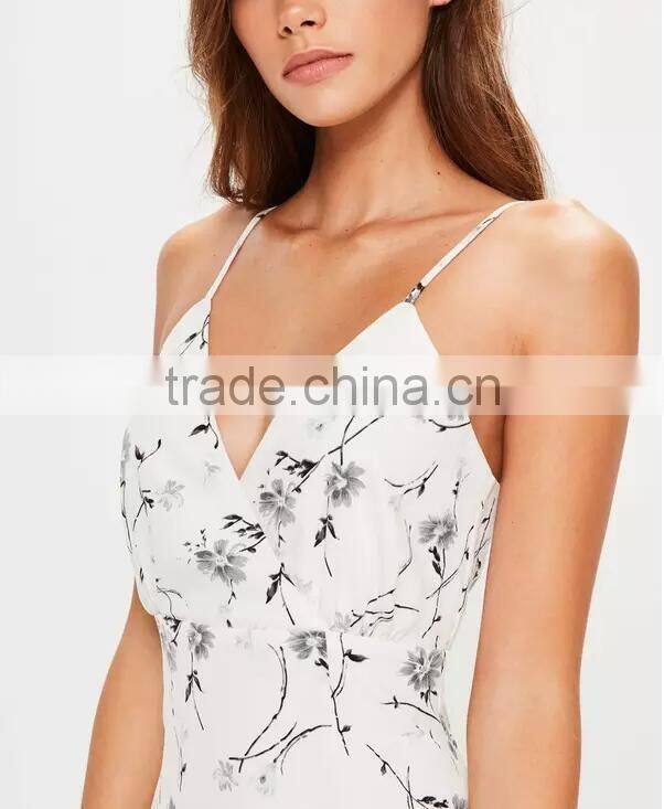 Elegant design white floral print bodycon dress print sleeveless midi slip dress