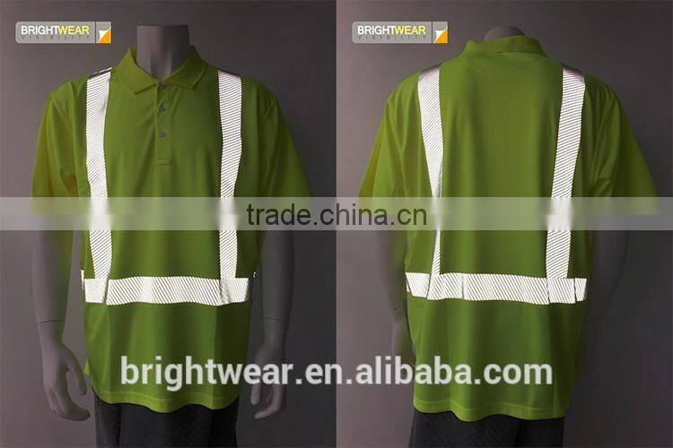Hi-vis short sleeve 3M tape reflective safety ANSI night use protective polo shirt