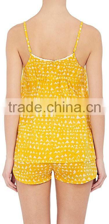 Women pajamas abstract-print cotton voile pajama cami with white lace trim