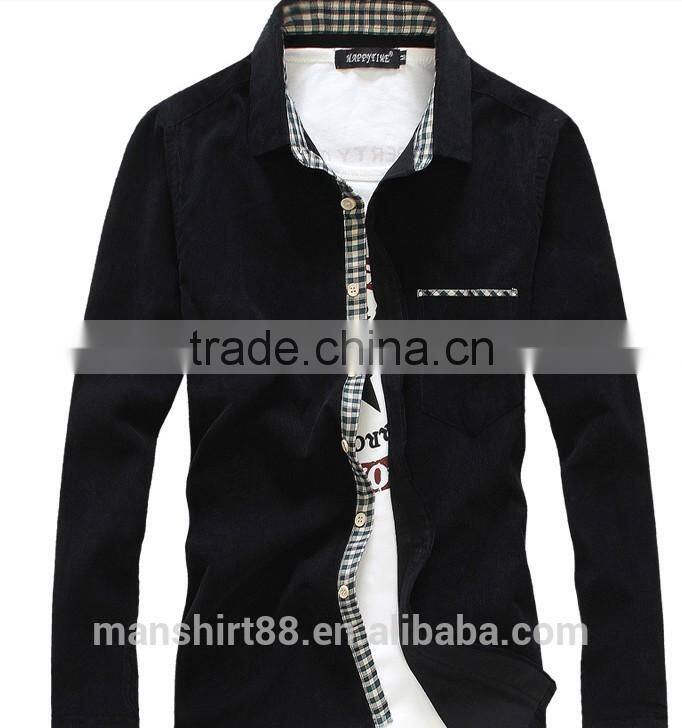 2016 multicolor contrast design men slim fit corduroy shirt